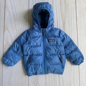 Patagonia baby 6-12 Months Hi-Loft Down Sweater Hoodie Jacket Blue #60493